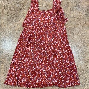 Peek Girls Dress Size 8 Floral Smocked Sleeveless Red Ruffle Shoulders